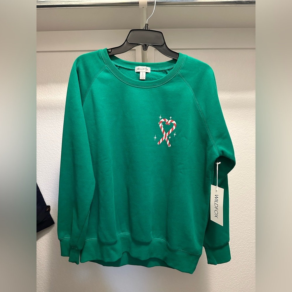 Wildfox Green Crewneck Sweatshirt with Candy Cane Heart